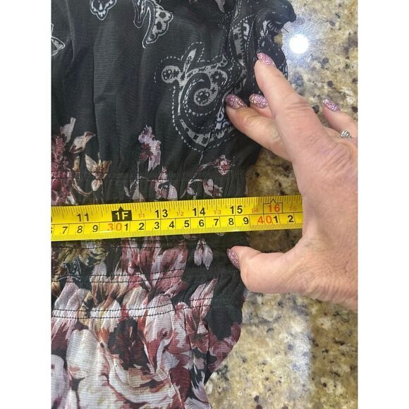 Lapis Anthropology Black Floral Pleated Ruffle Maxi Whimsigoth Dress Medium - Picture 14 of 16